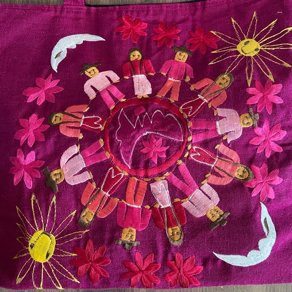 Maya Mexican Embroidered Corduroy Cotton Zippered Tote - Picture 2 of 8